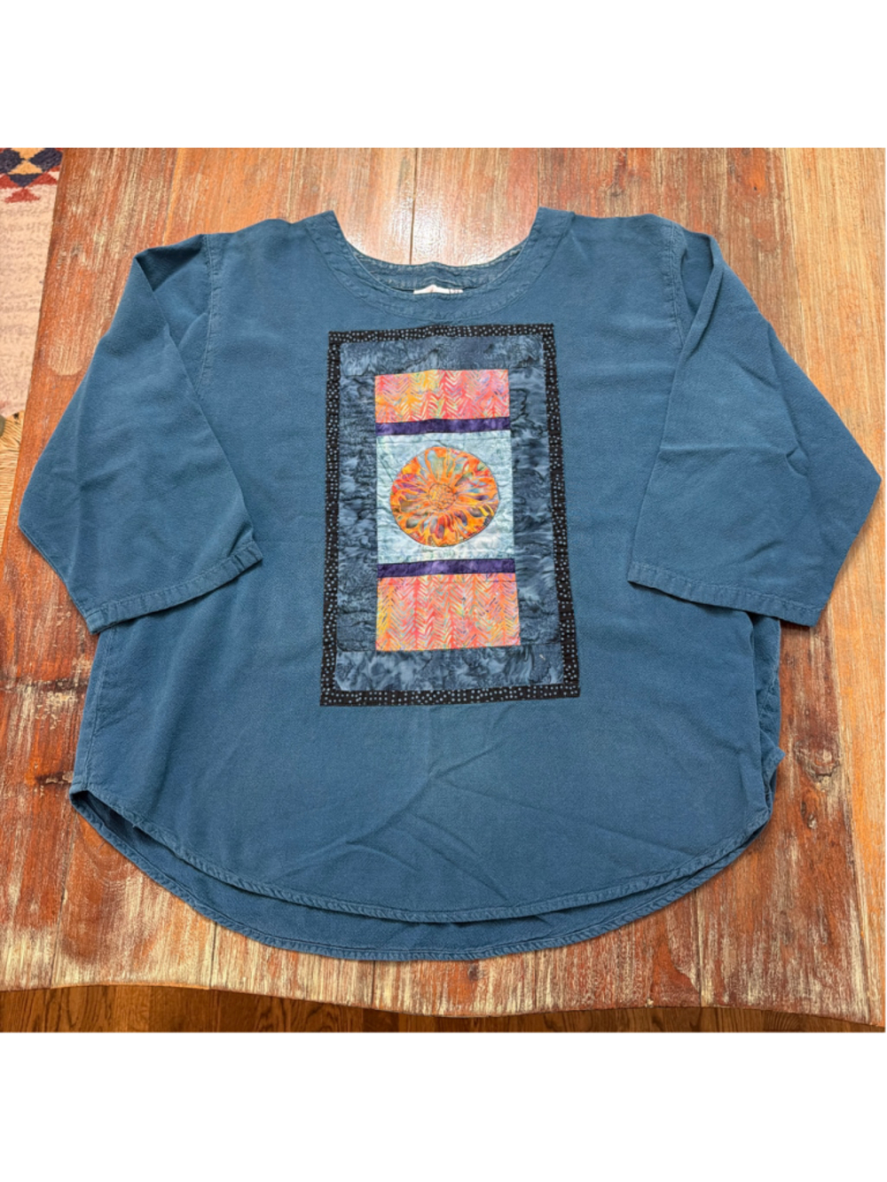 Brie Kriebel Clothing Art To Wear Patchwork Quilted Top 2X Blue Batik Floral